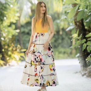 ZARA PRINTED TIERED BALLOON SKIRT MEDIUM